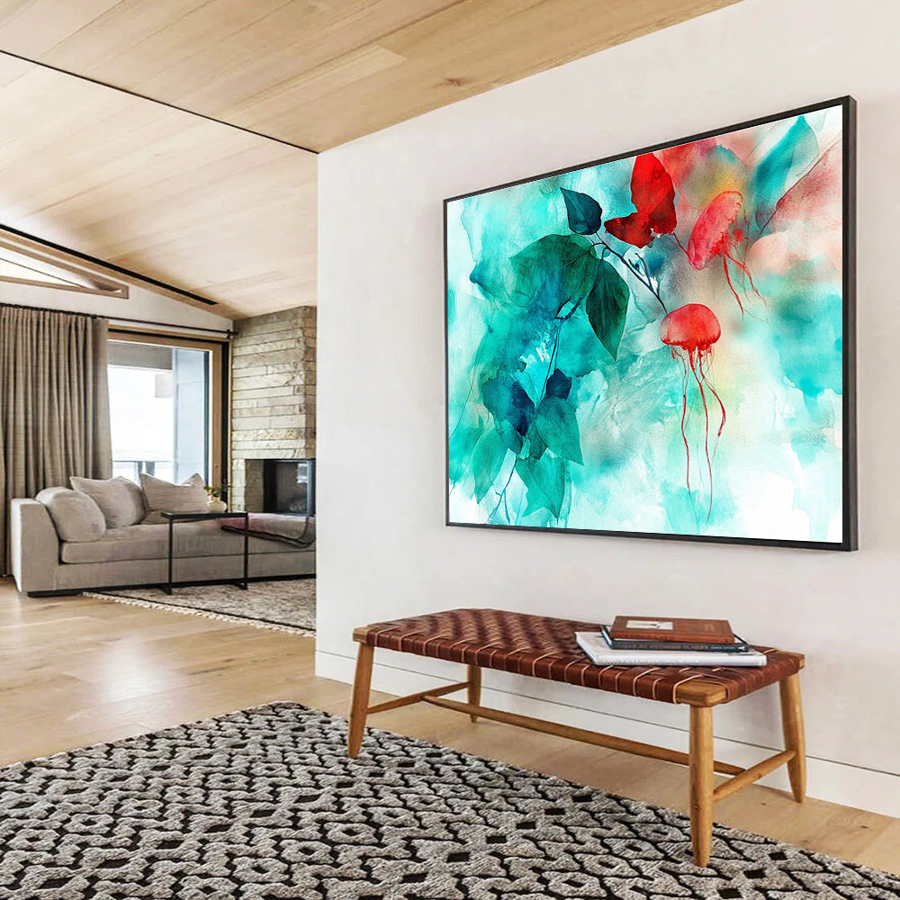 Jellyfish and Leaves Abstract Painting with Ethereal Marine - Botanical Fusion ABS446