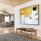 Yellow - Dominant Geometric Abstract Painting with Bright Cheerful Compositions ABS550