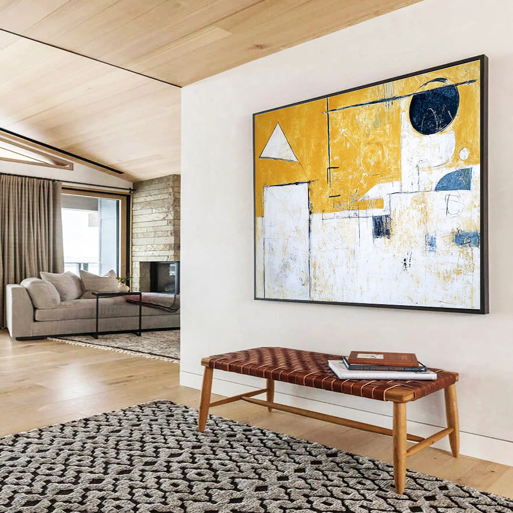 Yellow - Dominant Geometric Abstract Painting with Bright Cheerful Compositions ABS550