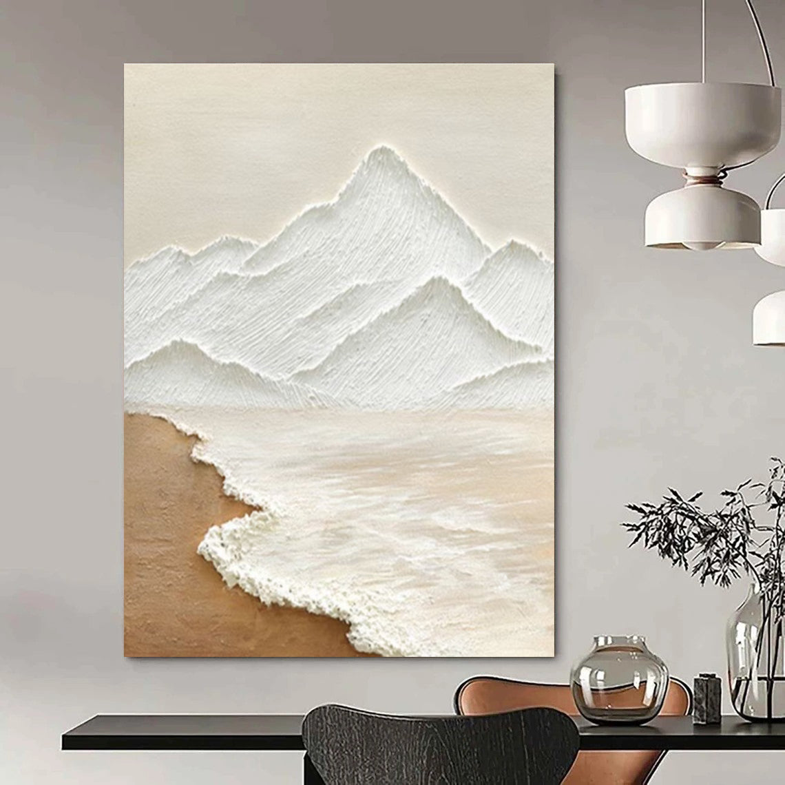 Minimalist Textured Mountain & Sea Abstract Painting for Serene Spaces HENG273