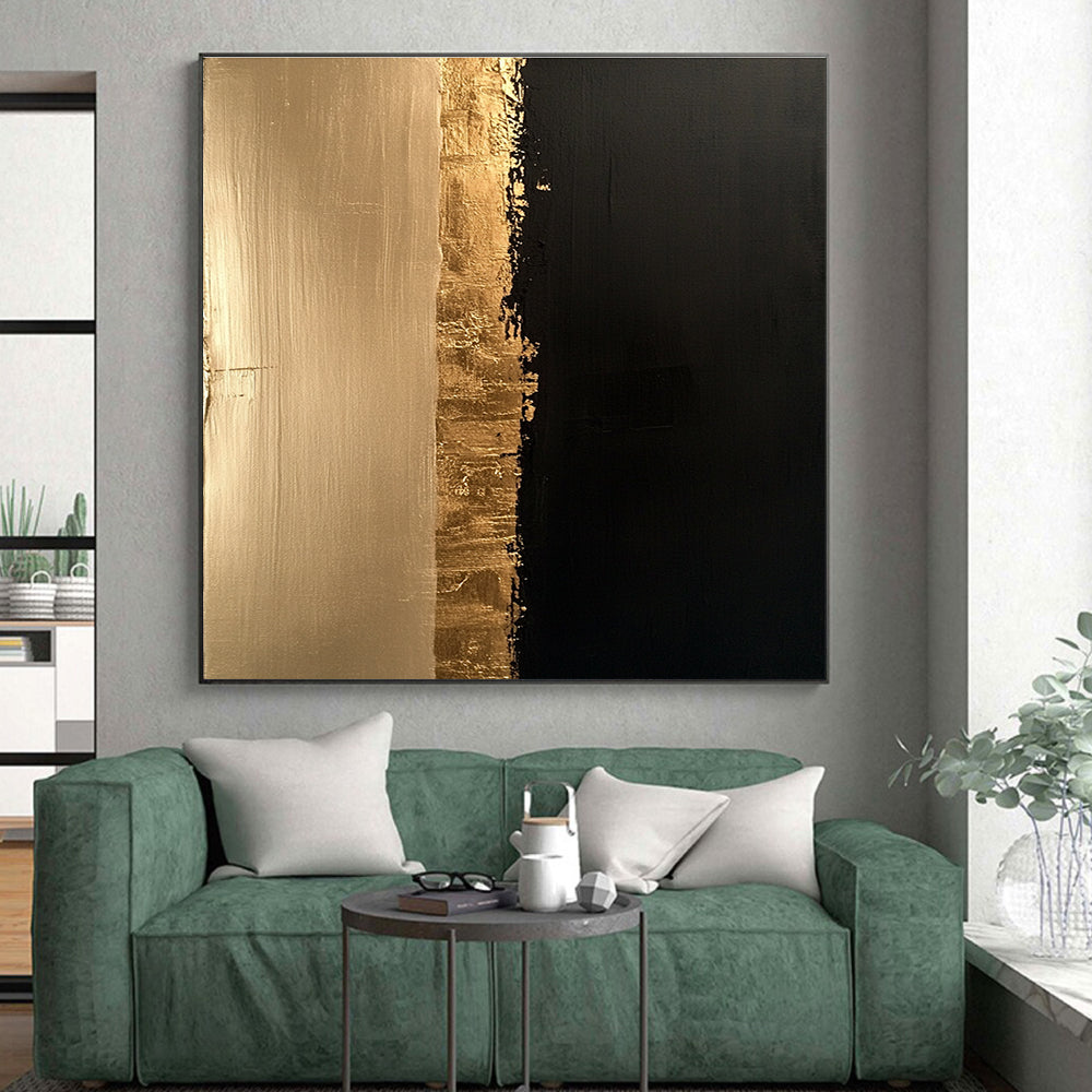Gold and Black Divide Abstract Painting with Luxurious Contrast WINK170