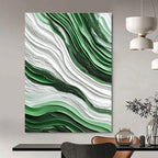 Green and White Wave - Shaped Abstract Painting for Nature - Lover’s Bedrooms GAB0921