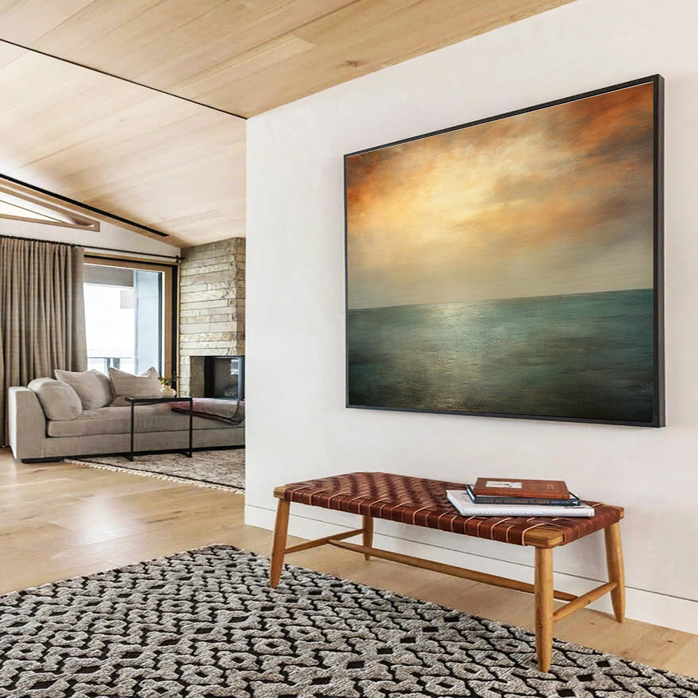 Sunset Over Sea Abstract Painting for Coastal Vibes YHT010