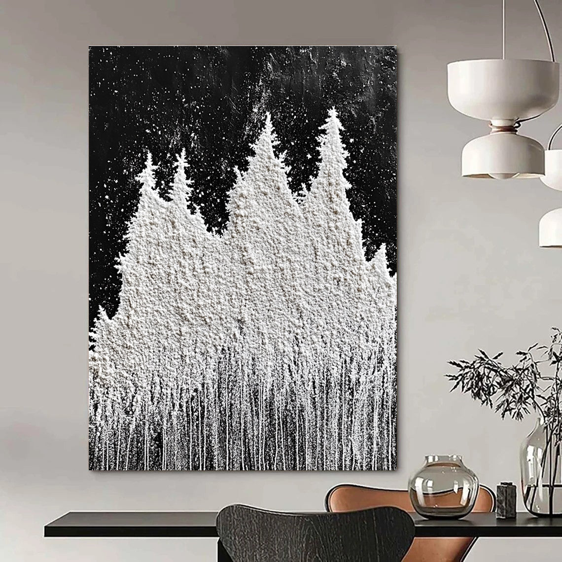 White Powder Trees Whimsical Abstract Painting for Cozy Corners GAB1536
