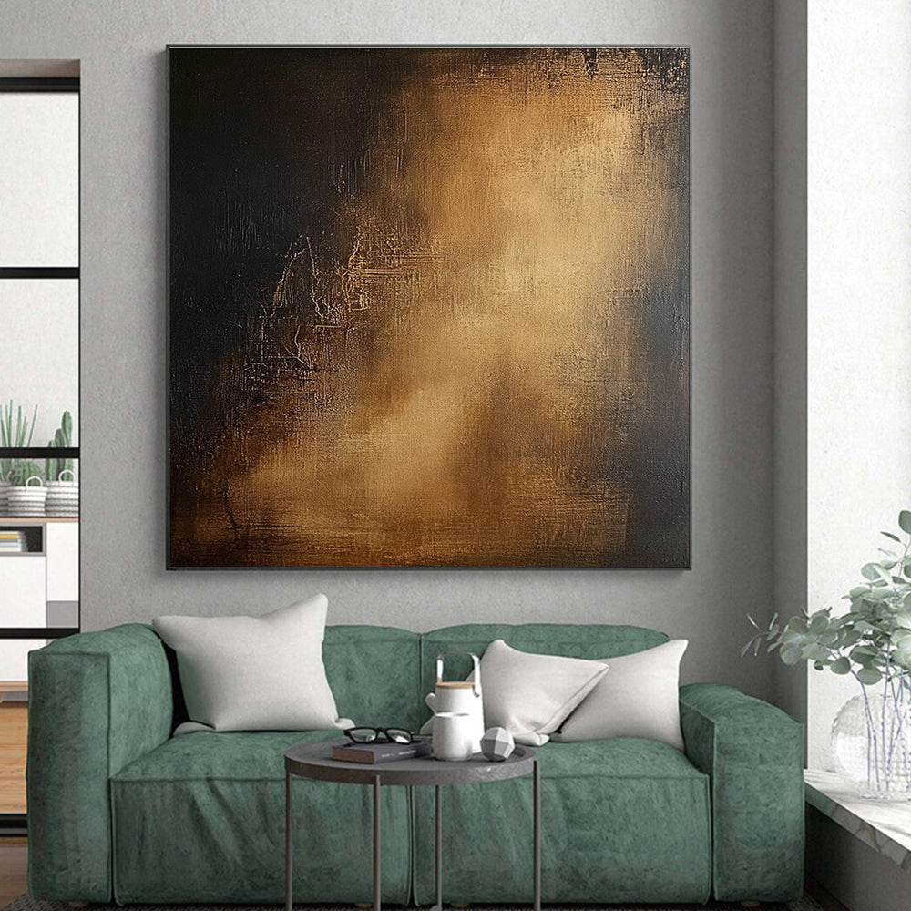 Dark Brown and Gold Gradient Abstract Painting with Opulent Depth WINK032