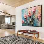 Textured Rose Abstract Painting for Romantic Bedroom Interiors YHT293