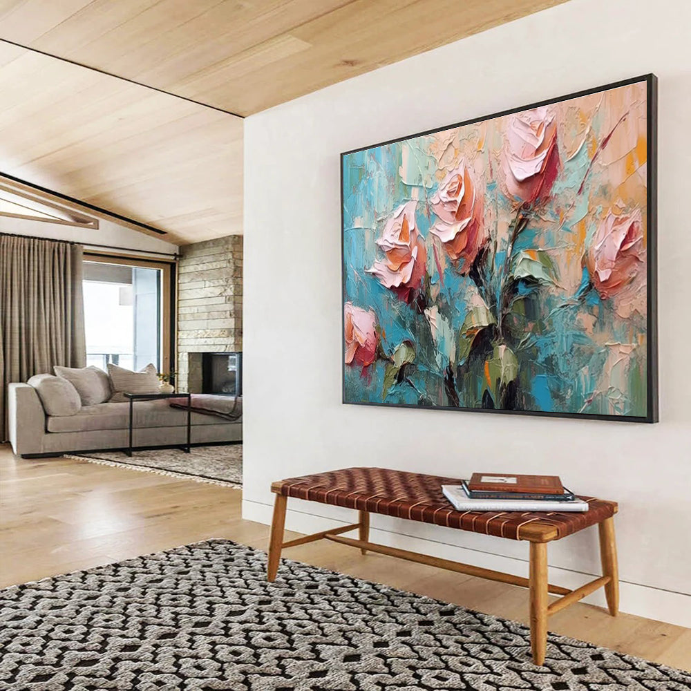 Textured Rose Abstract Painting for Romantic Bedroom Interiors YHT293