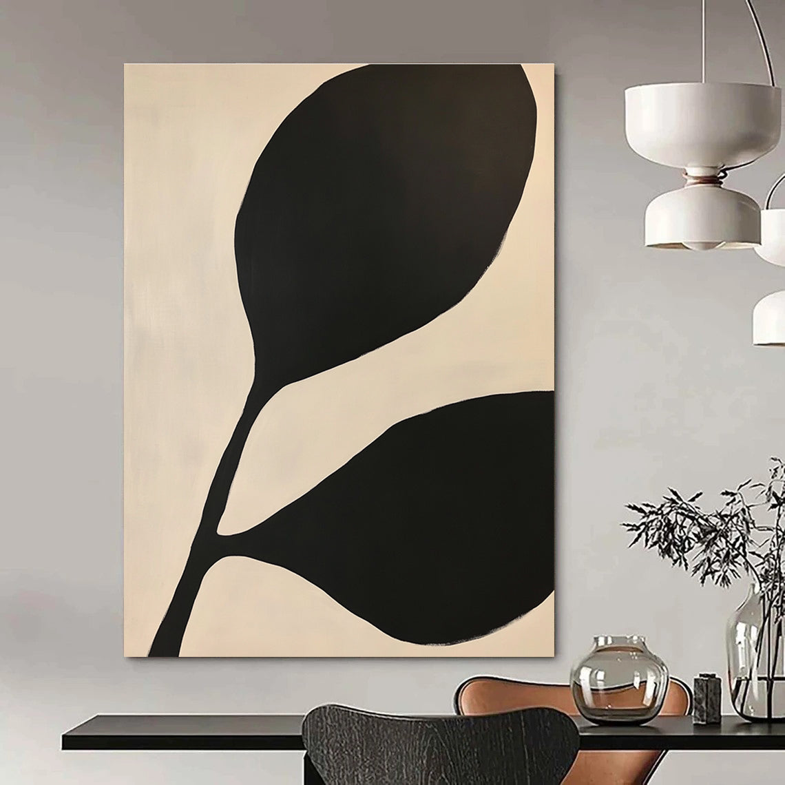 Large Black Leaves Abstract Painting of Bold Nature GAB0215