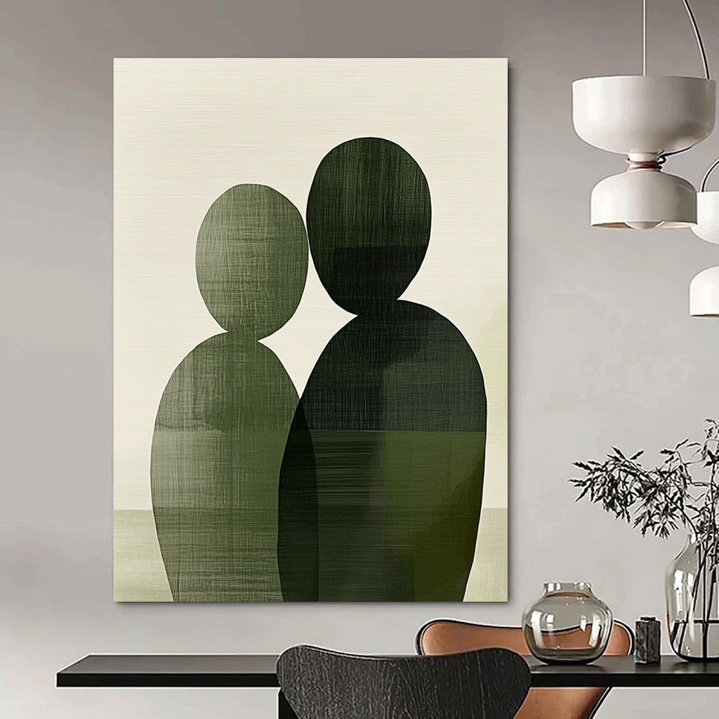 Green Silhouette Couple Abstract Painting of Subtle Togetherness GAB0211