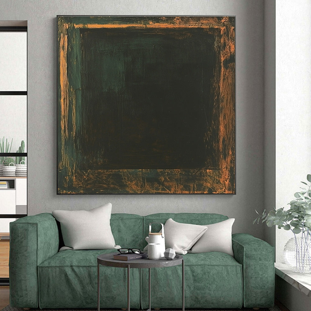 Framed Dark Rectangle Abstract Painting with Mysterious Allure WINK089