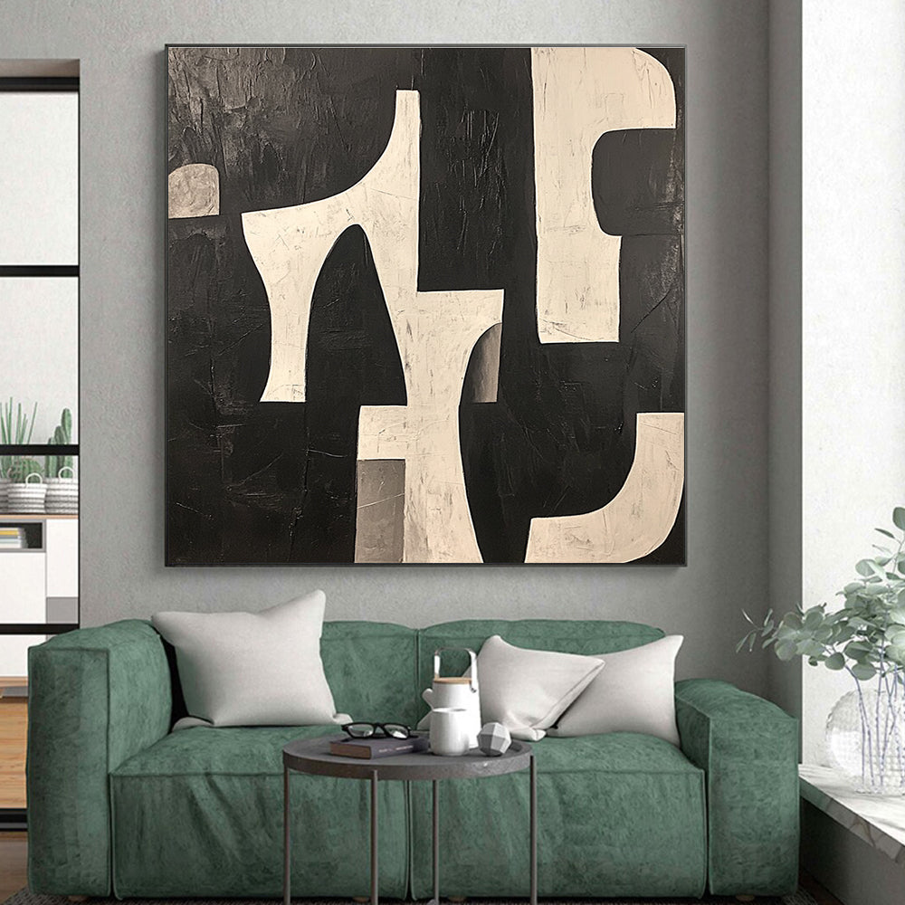 Black and White Abstract Forms Abstract Painting with Bold Contrast WINK243
