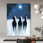 Horses Under Moon Serene Abstract Painting for Nature - Inspired Spaces GAB1490