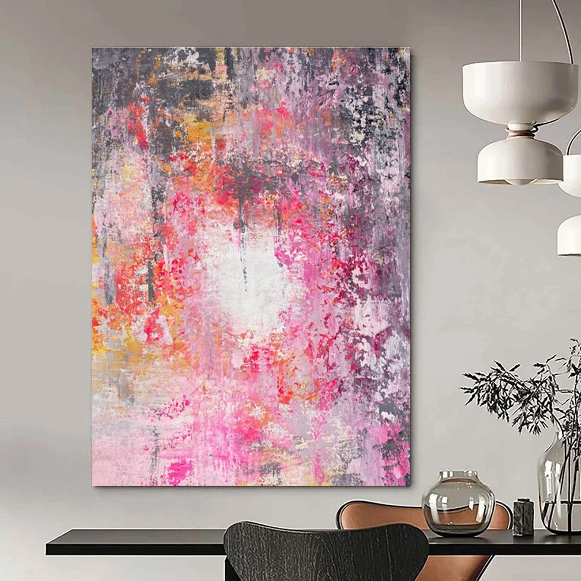 Pink and Gray Abstract Painting for Romantic Living Spaces HENG470