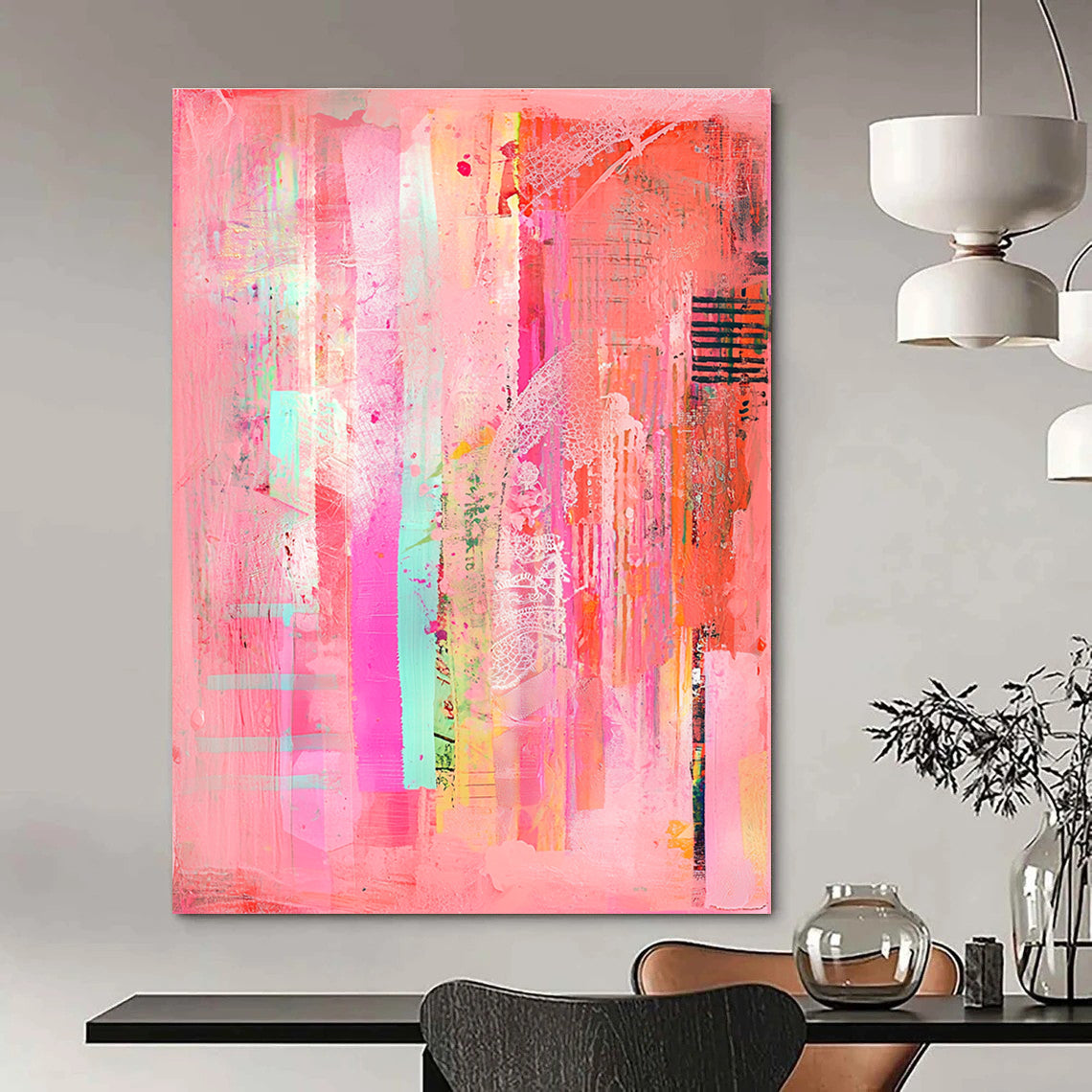 Mixed Media Pink Art Eclectic Abstract Painting GAB0317
