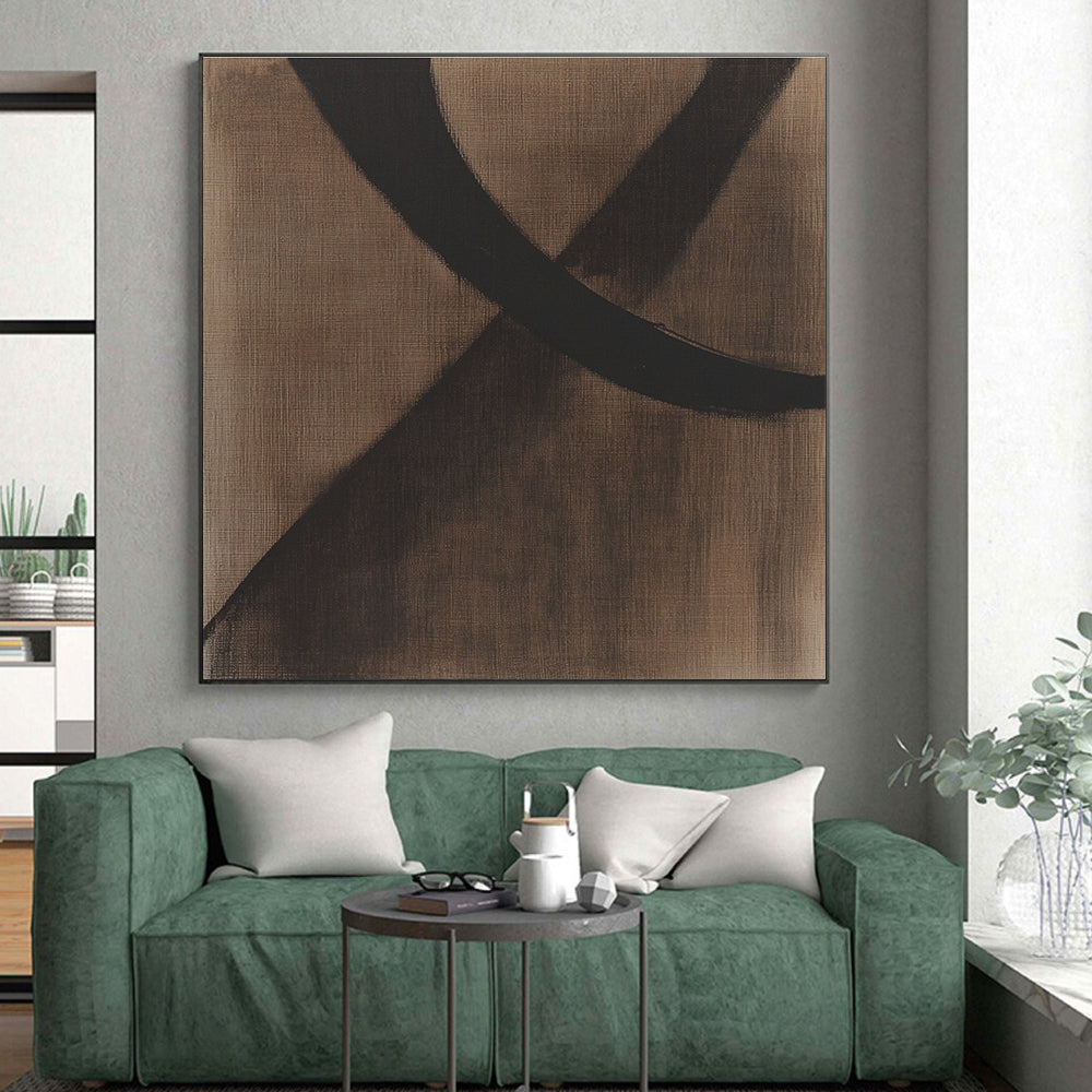 Black Curved Lines on Brown Abstract Painting with Bold Grace WINK046