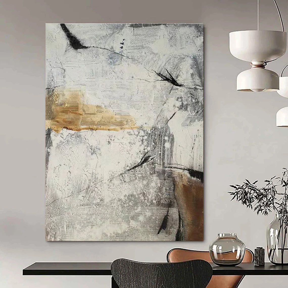 Gray and Beige Abstract Textures Painting for Industrial - Chic Spaces HENG338