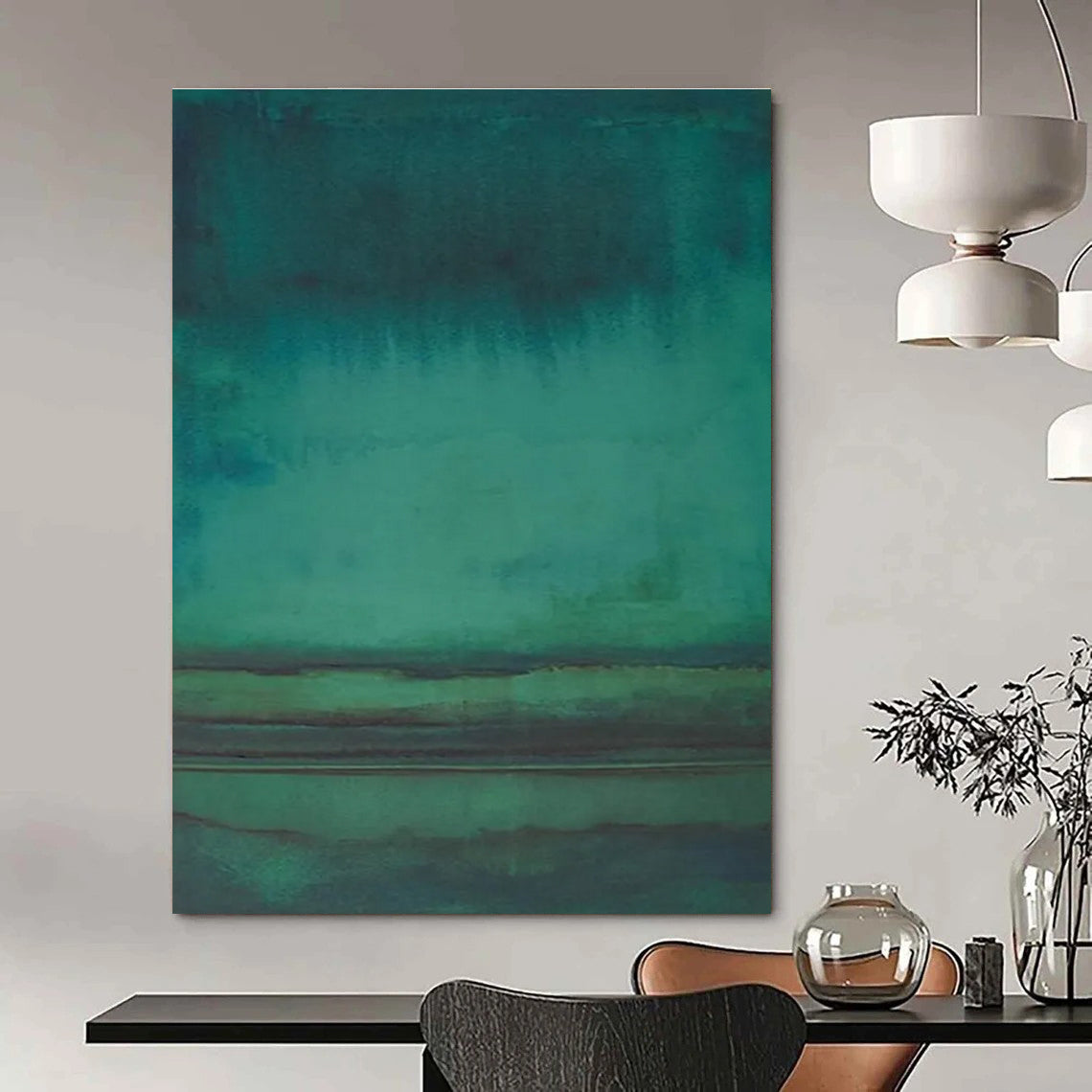 Teal Gradient Abstract Painting for Serene Spa Lounges HENG473