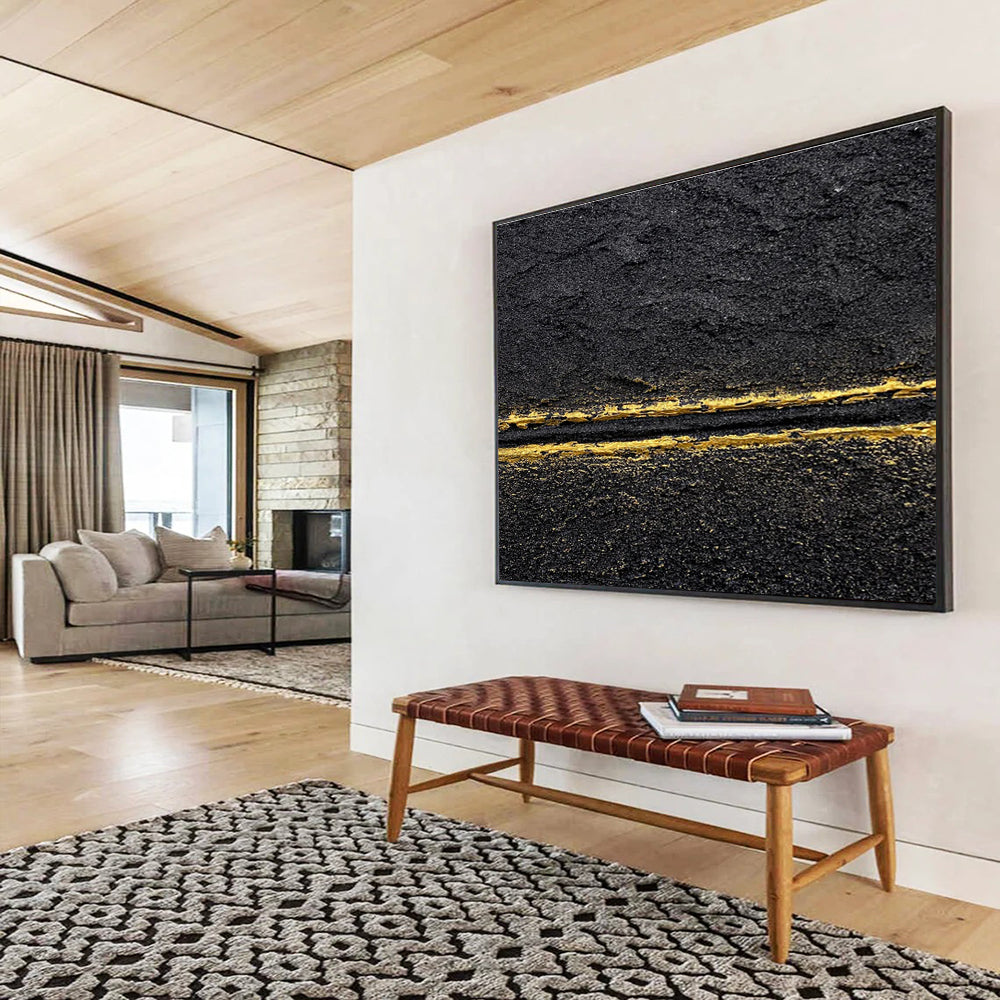 Black and Gold Abstract Painting for Sophisticated Nightclubs YHT367