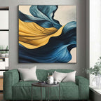 Blue and Yellow Flowing Shapes Abstract Painting with Graceful Movement WINK049