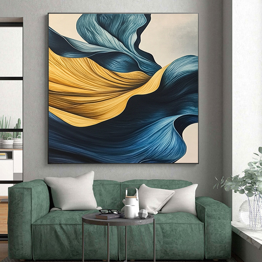 Blue and Yellow Flowing Shapes Abstract Painting with Graceful Movement WINK049