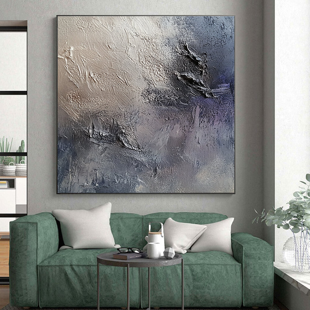 Gray and Purple Textured Layers Painting with Depth and Drama WINK069