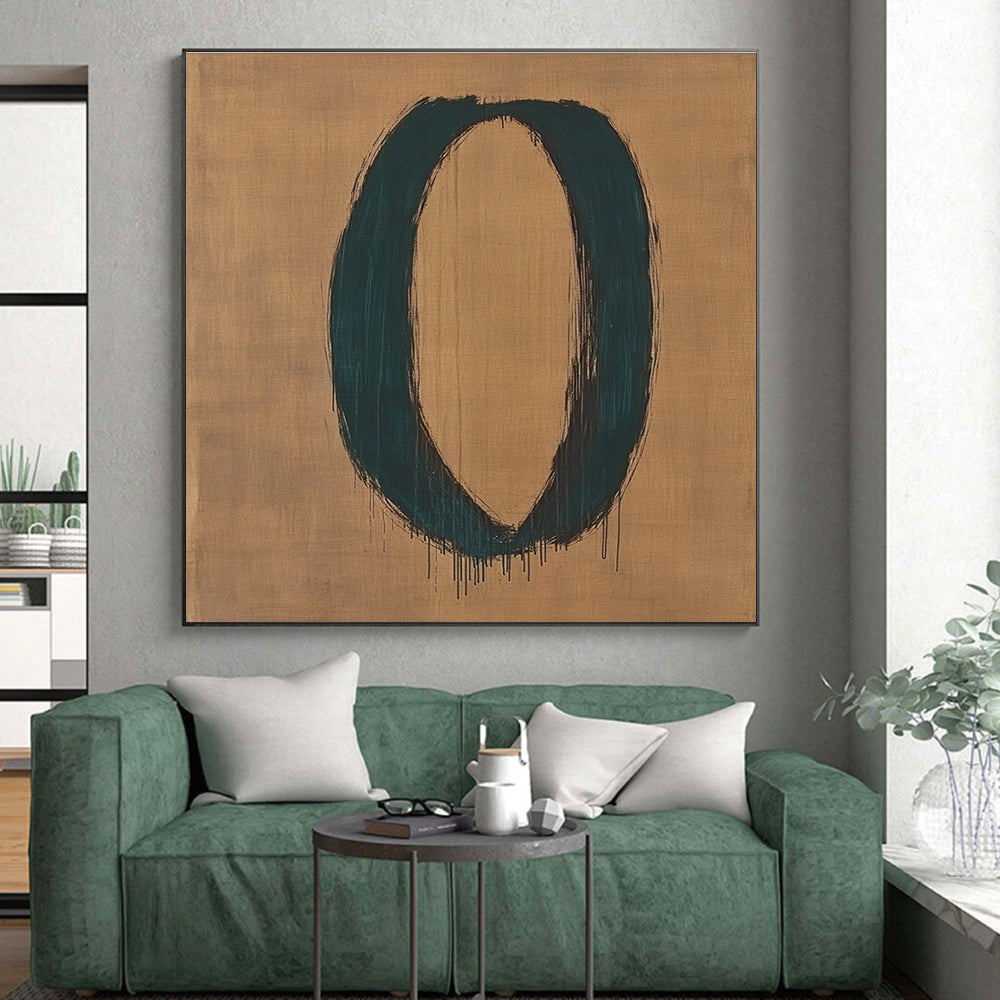 Dark Green Oval on Brown Abstract Painting with Bold Simplicity WINK033
