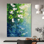 White Flowers Over Water Serene Abstract Painting for Relaxing Spaces GAB1525