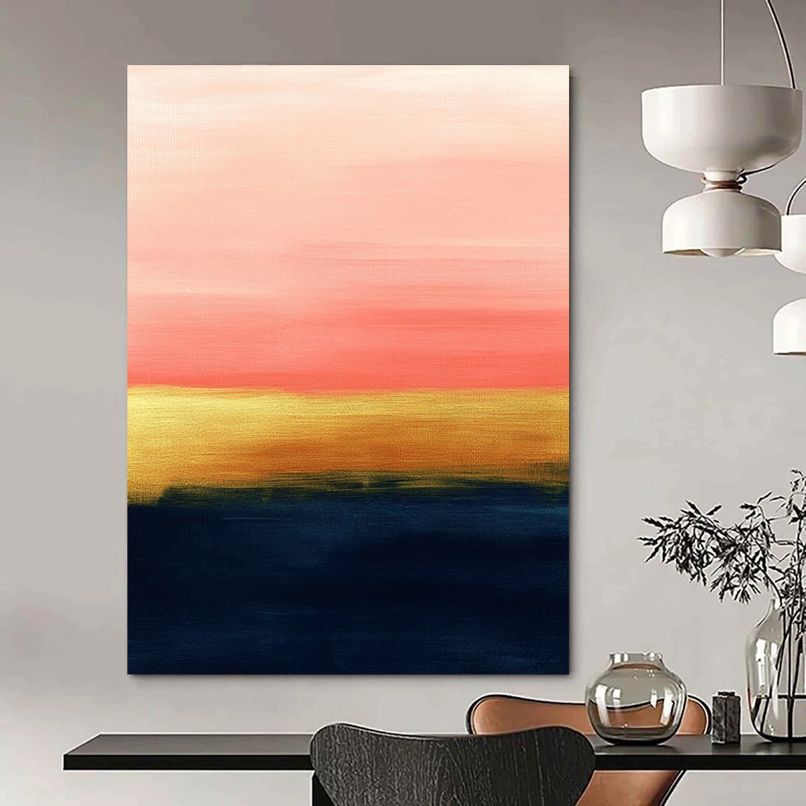 Pink and Gold Horizon Abstract Painting for Luxe Bedroom Retreats GAB1387