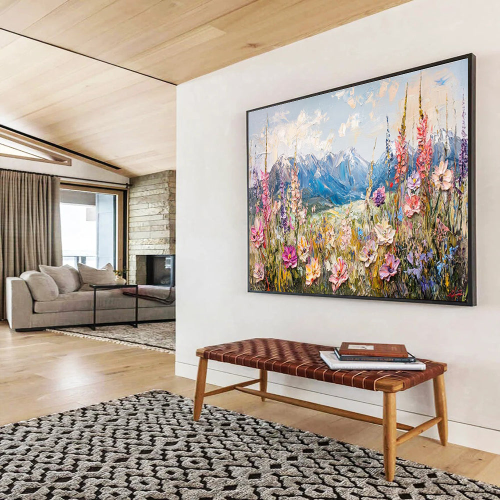 Mountain Flower Abstract Painting for Alpine Lodge Dining Halls YHT411