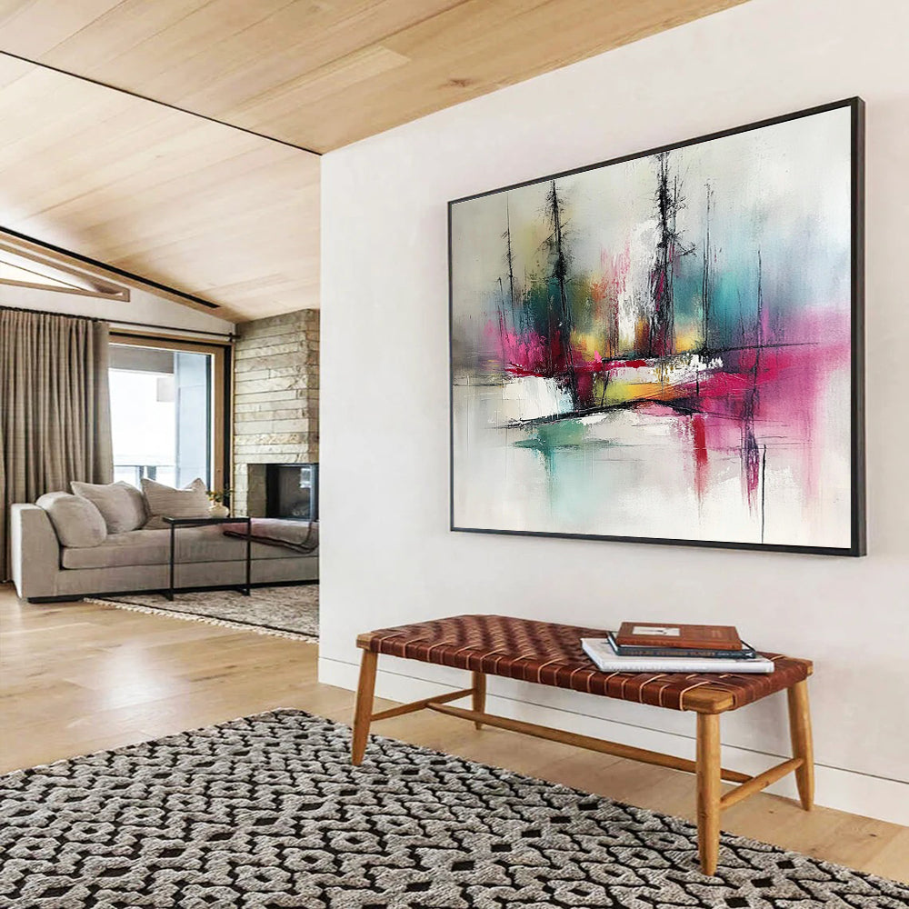 Colorful Tree Landscape Abstract Painting with Expressive Lines and Colors ABS249