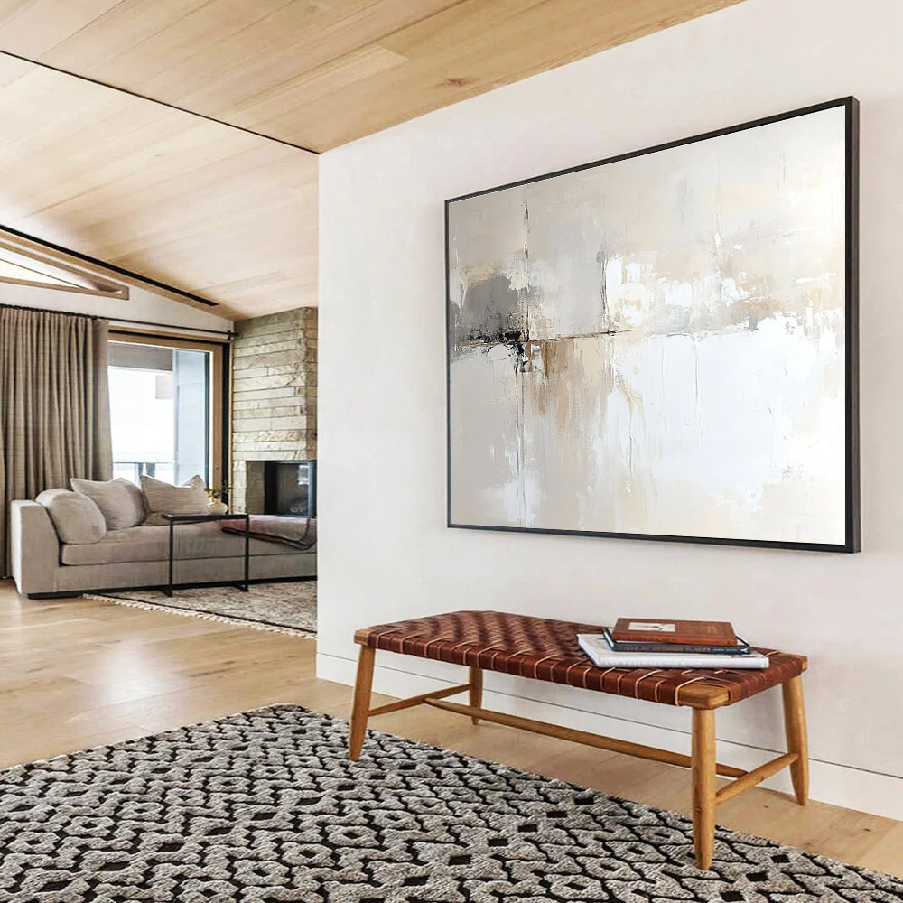 Beige and Gray Abstract Painting with Subtle, Textured Minimalism ABS450