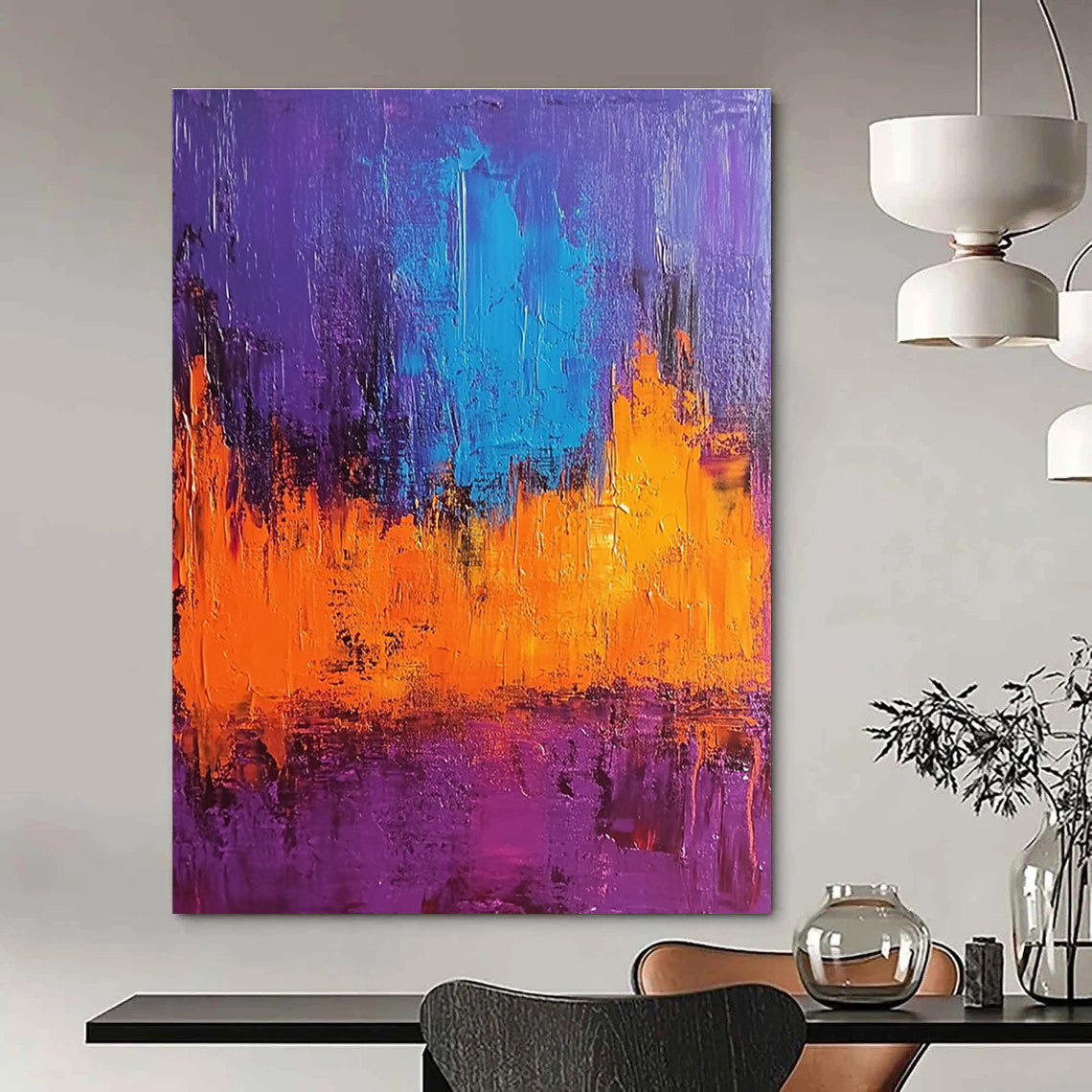 Purple and Orange Abstract Painting for Vibrant Interiors GAB0711