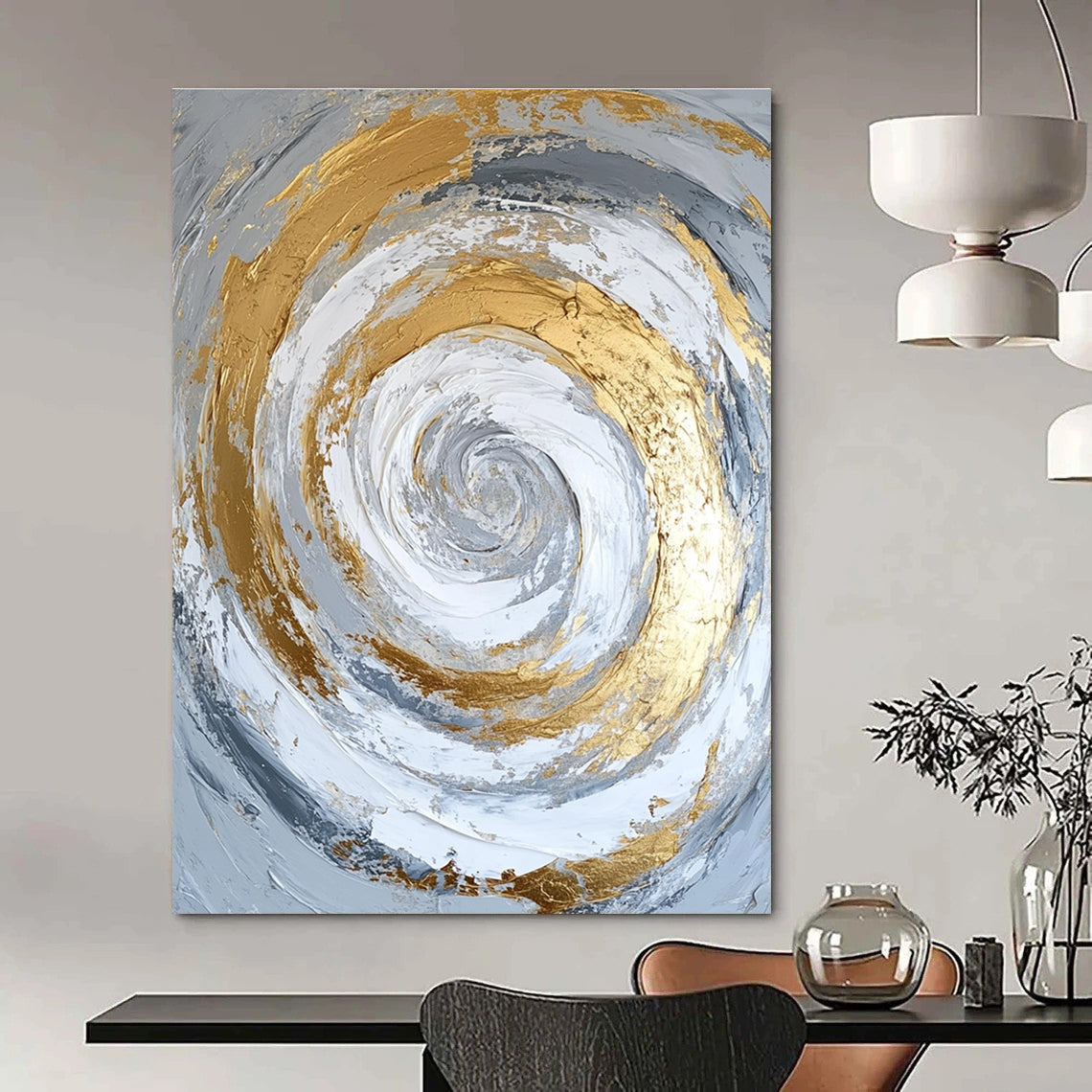 Golden Spiral Abstract Painting for Modern Dining Areas GAB0823