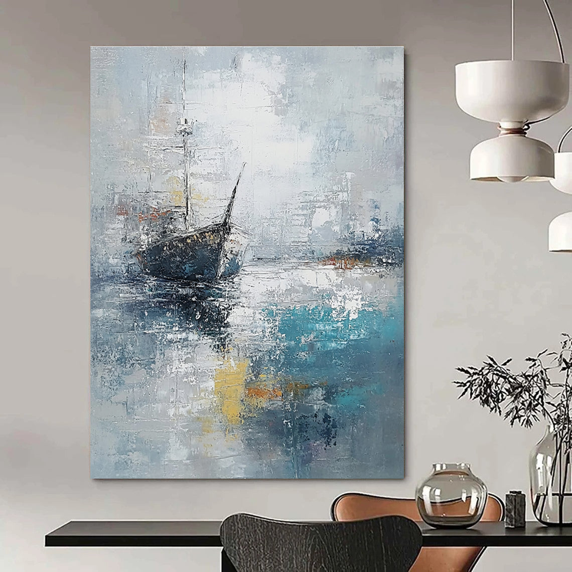Ship in Mist Abstract - Nautical Landscape Art GAB0552