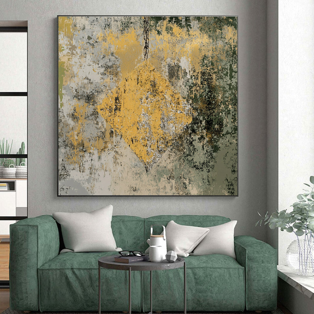 Textured Yellow and Green Abstract Painting with Rustic Vibe WINK303