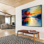 Color - Blocked Sunset Lake Abstract Painting ABS236
