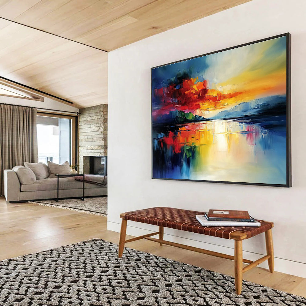 Color - Blocked Sunset Lake Abstract Painting ABS236