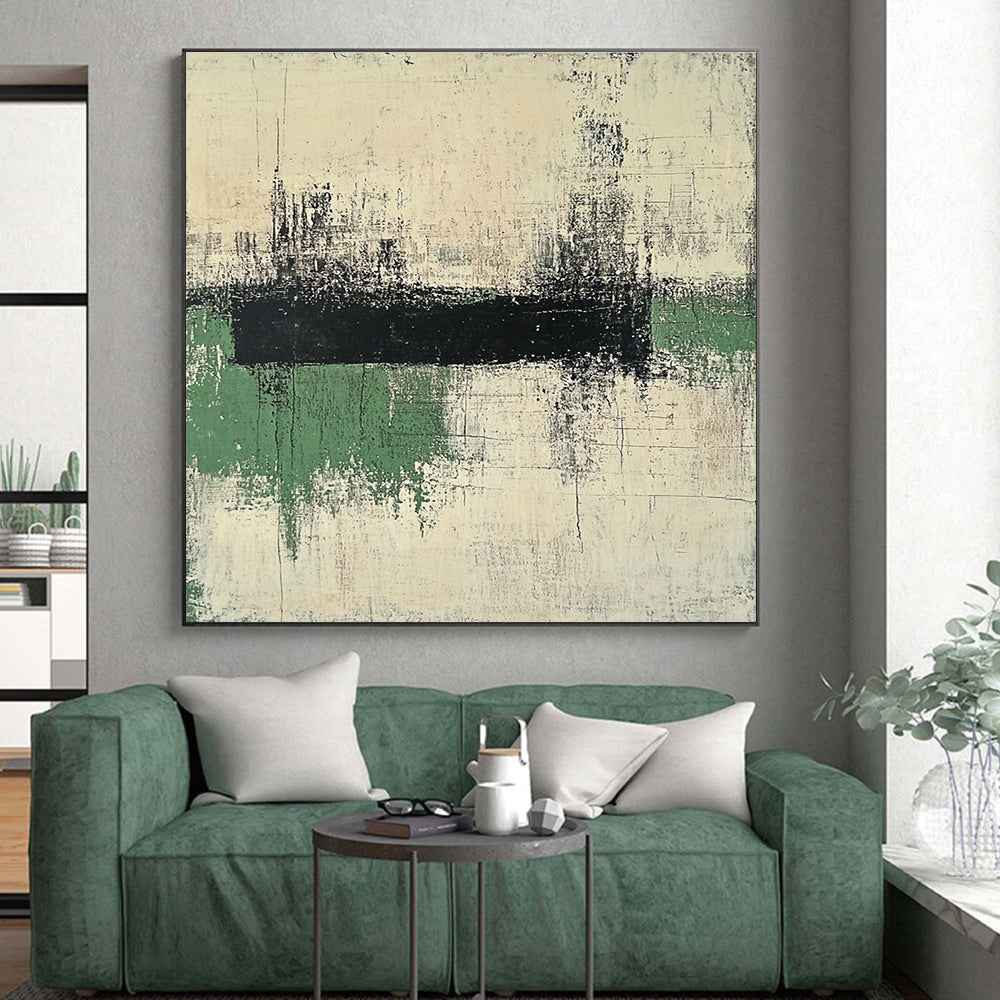 Black Green White Abstract Painting with Textured Simplicity WINK561