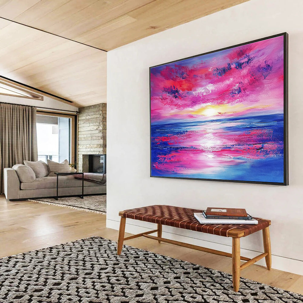 Dreamy Pink - Purple Sunset Romantic Seascape Painting ABS128