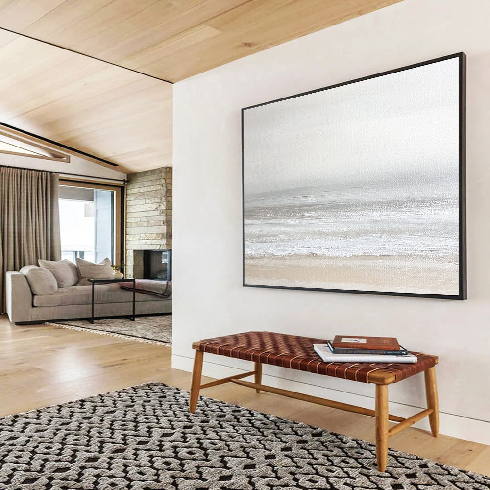 Monochrome Beach Landscape  Serene Coastal Calm ABS095
