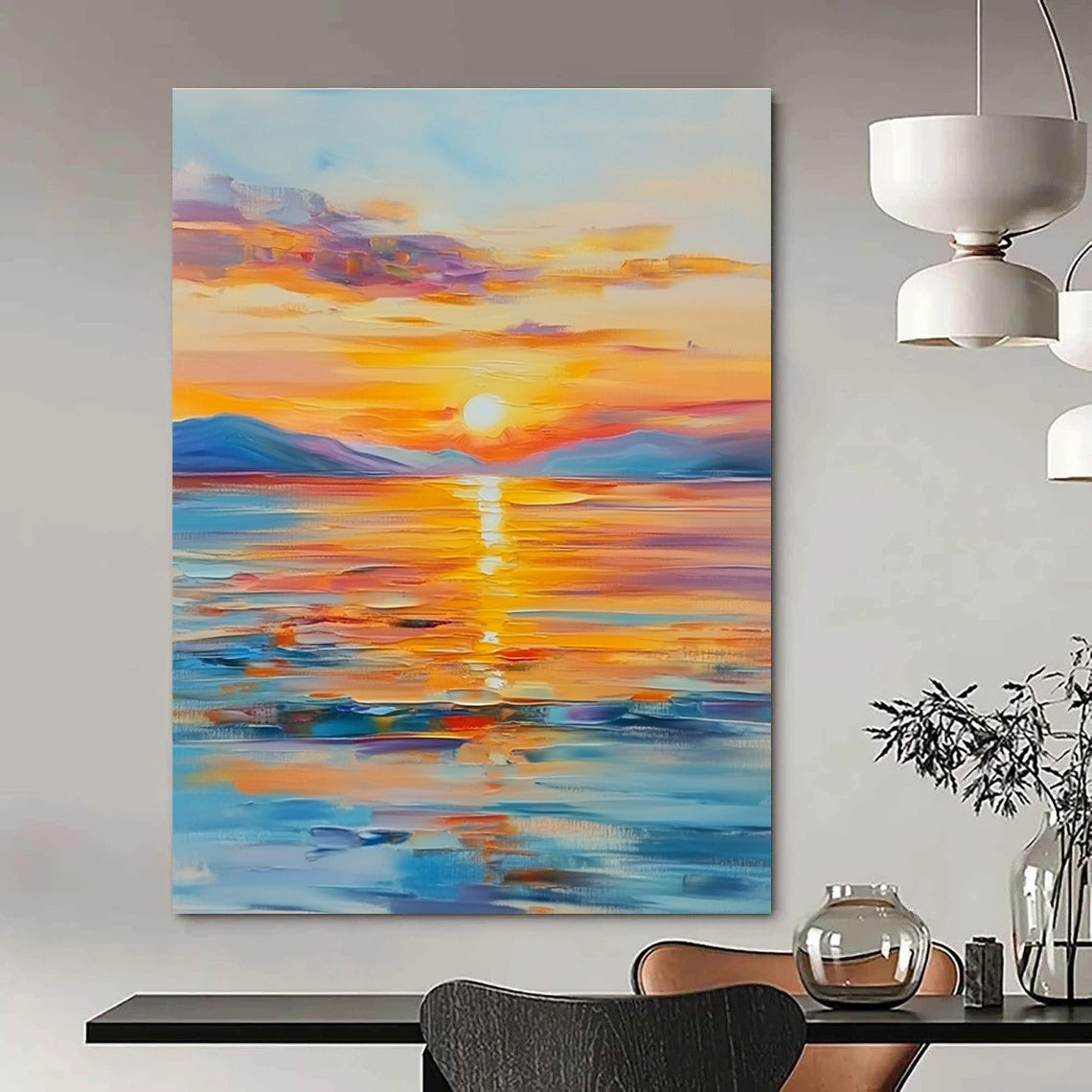 Vivid Sunset Sea Abstract Painting with Radiant Hues GAB0010