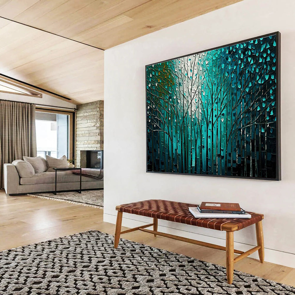 Blue Forest Trees Abstract Painting for Nature - Inspired Offices YHT311