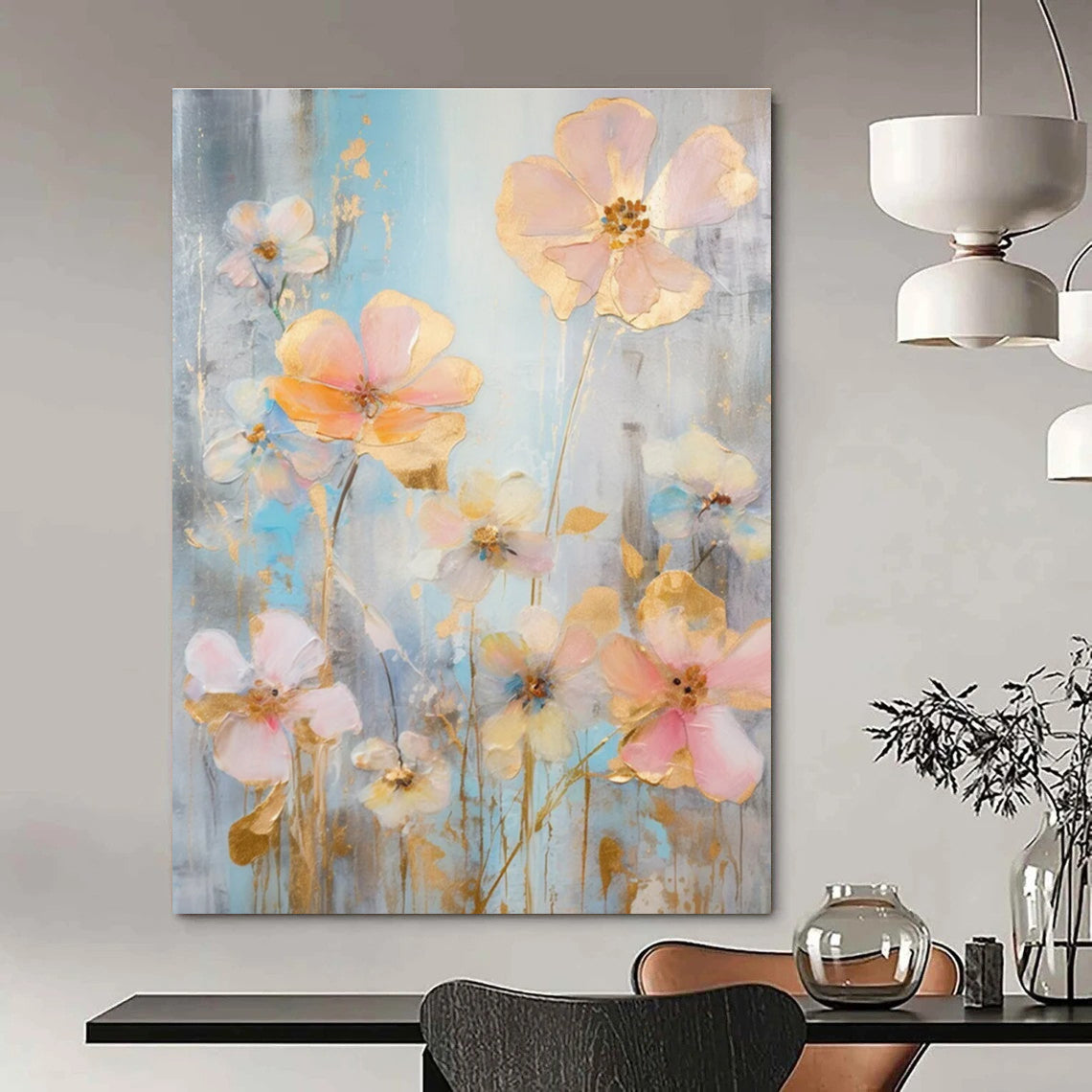 Delicate Floral Abstract Painting for Serene Bedrooms HENG431