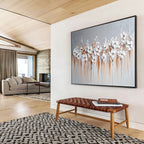 White Flowers and Brown Drips Abstract Painting with 3D Textural Beauty ABS452