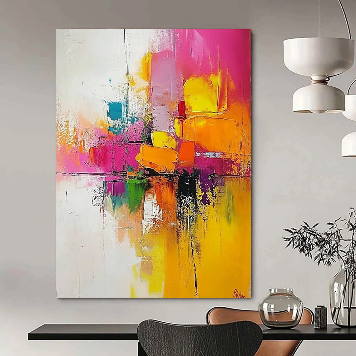 Colorful Geometric Reflection Abstract Painting for Trendy Cafes GAB0874