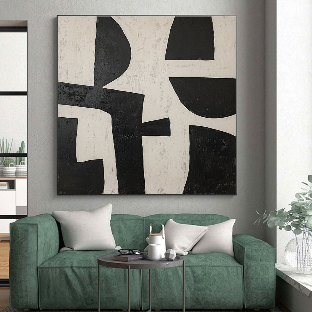 Black and White Geometric Interplay Abstract Painting with Bold Simplicity WINK238