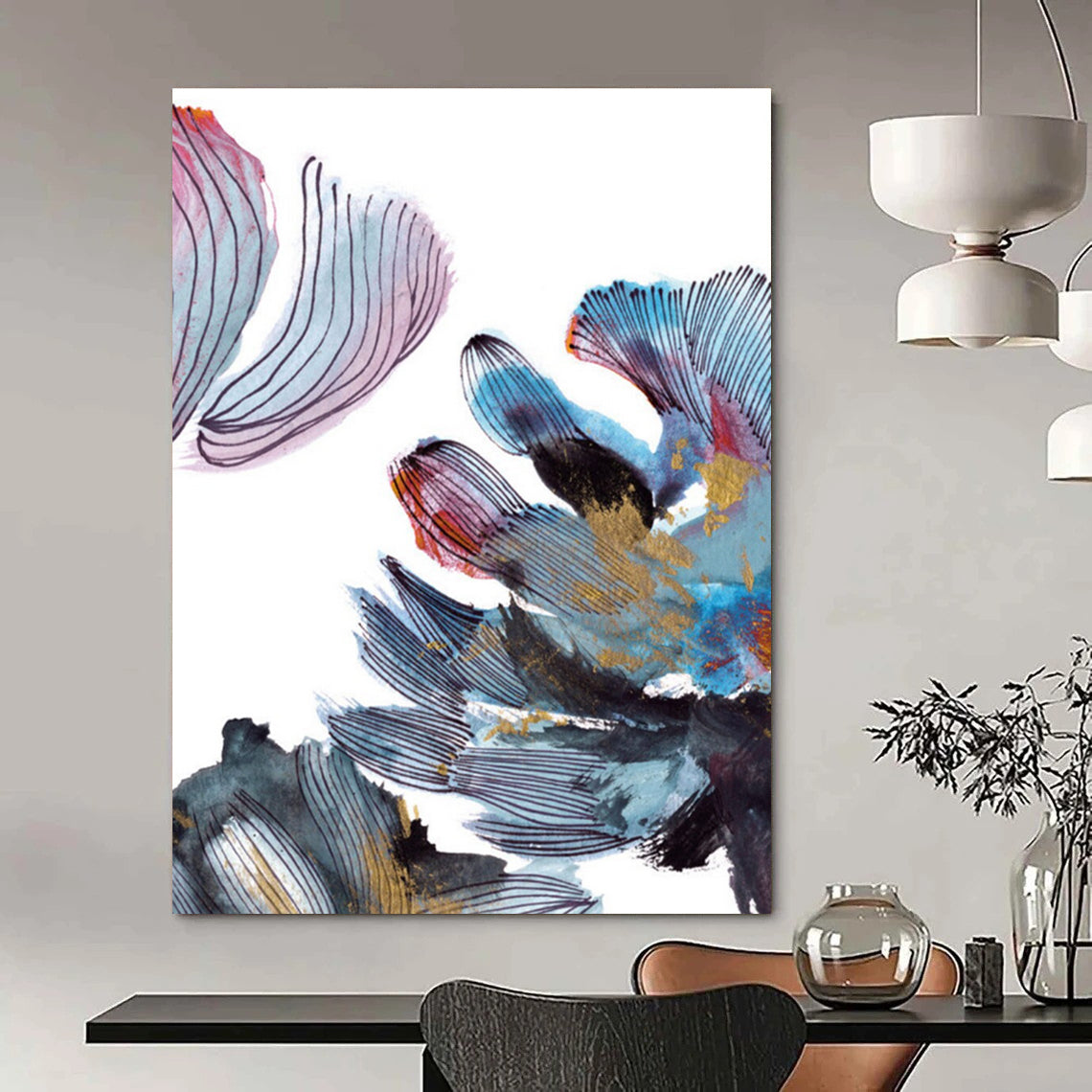 Colorful Floral Abstract with Gold Painting for Luxury Home Salons HENG199