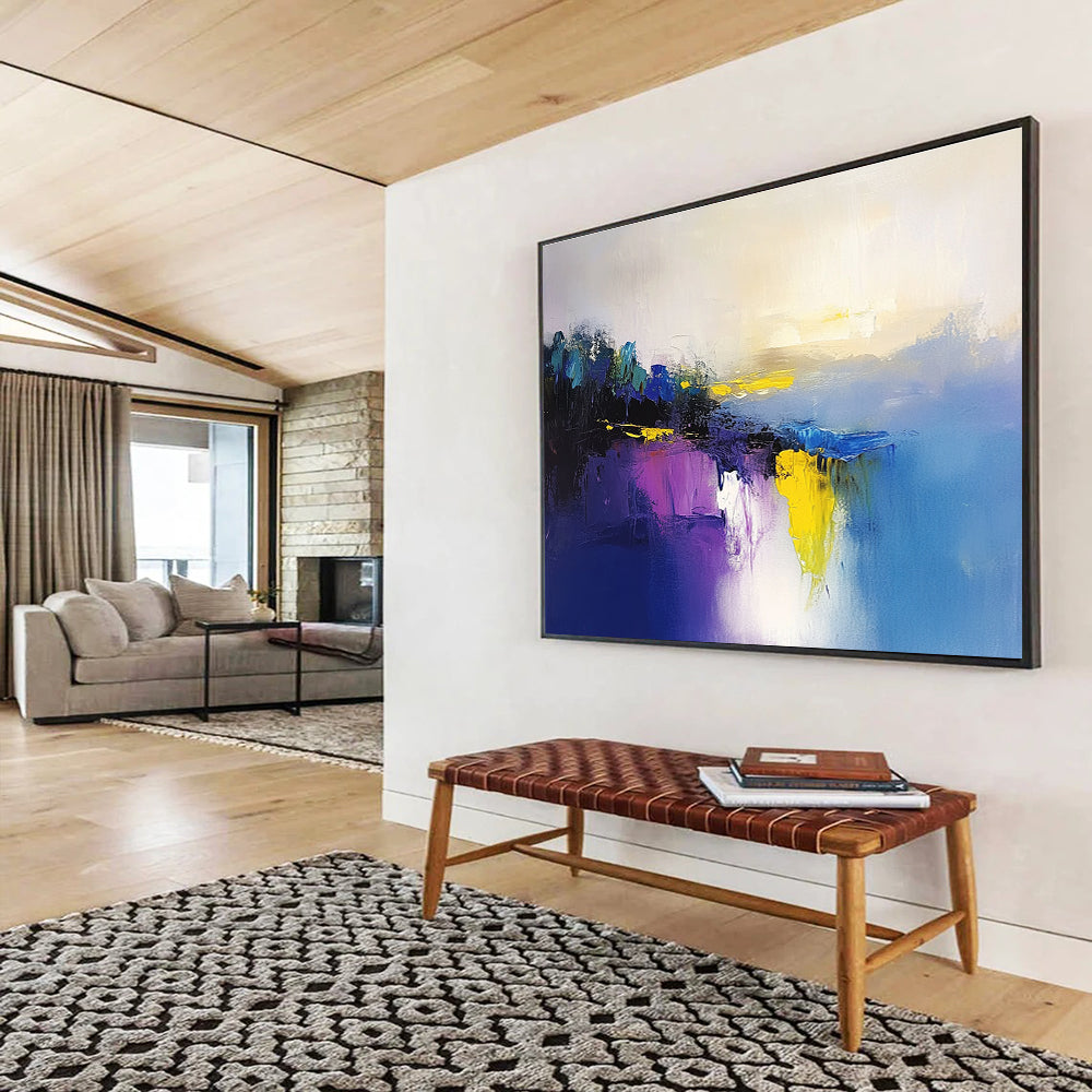 Colorful Lake Reflection Abstract Painting with Vibrant, Harmonious Reflections ABS475