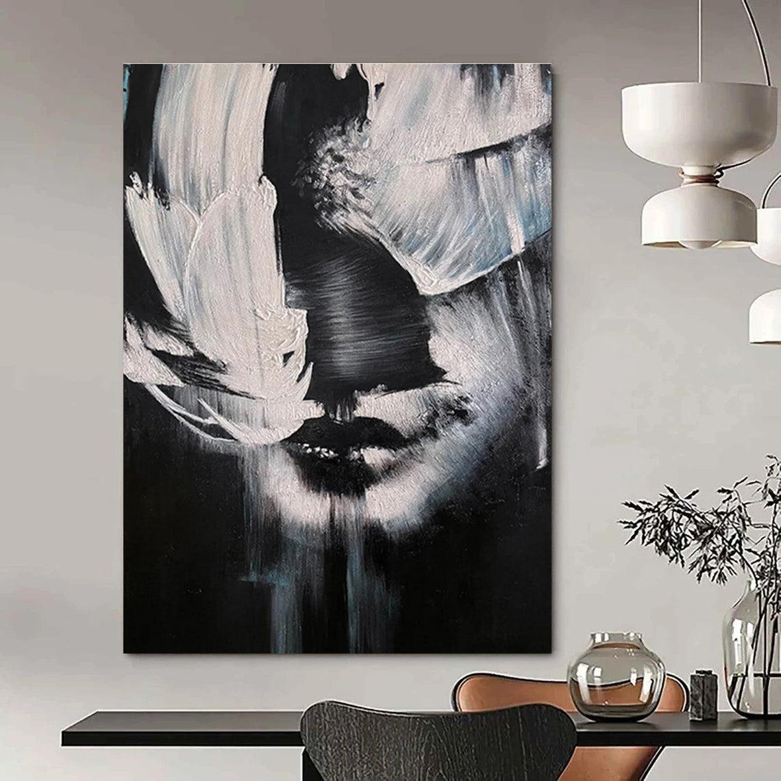 Black and White Abstract Face Painting for Contemporary Art Galleries HENG331