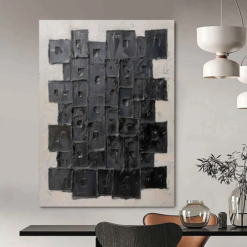 Black Cubist Abstract Painting for Modern Art Galleries HENG488